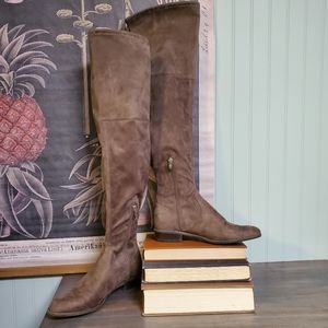 Marc Fisher Humor 2 Over the Knee Riding Boot Tall Faux Suede Flat Taupe Beige 9